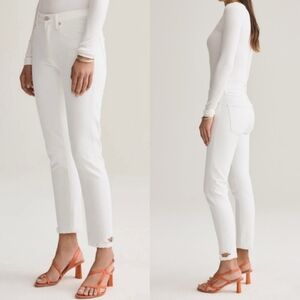 Agolde Toni Mid Rise Straight Leg White Denim Jeans Distressed Size 27